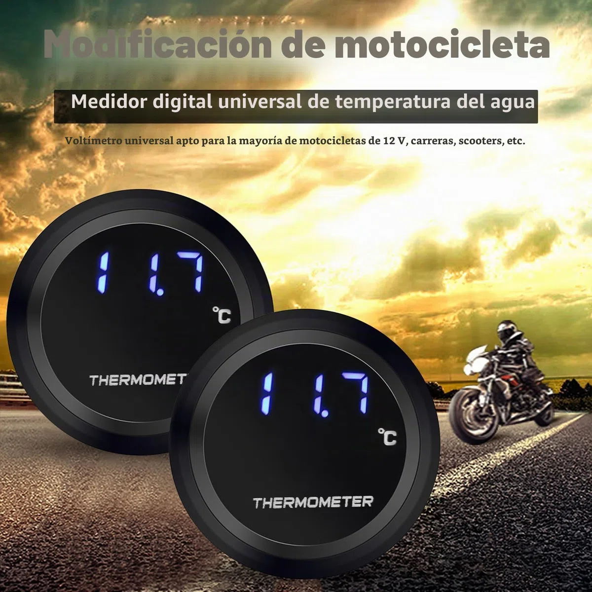 KSTE - Termómetro impermeable para motocicleta, termómetro de temperatura del agua, termómetro digital impermeable, termómetro de agua para H-Onda K-awasaki Y-amaha S-uzuki (color: luz azul)