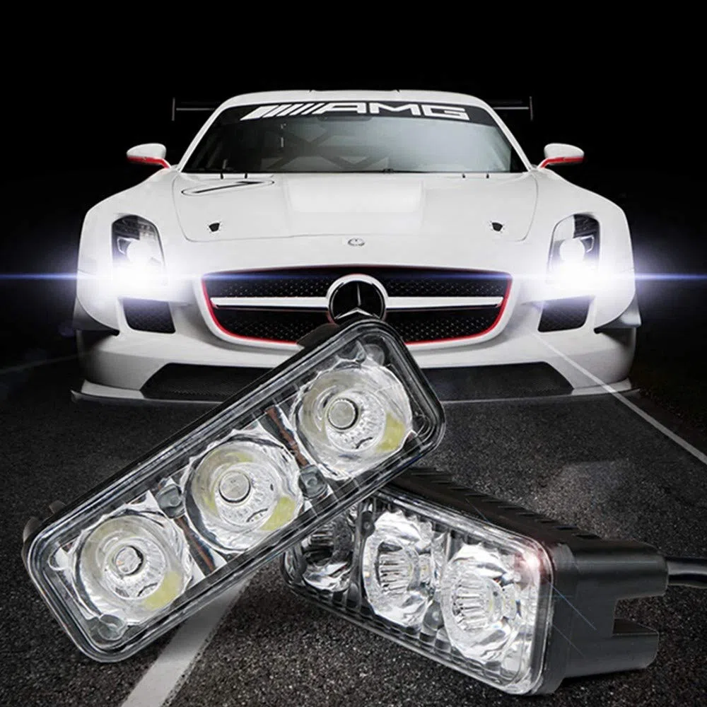 Riloer Luz de Conducción Diurna, 2 x 12V 3 LED de Alta Potencia, DRL Luz Antiniebla de Conducción Diurna, Impermeable