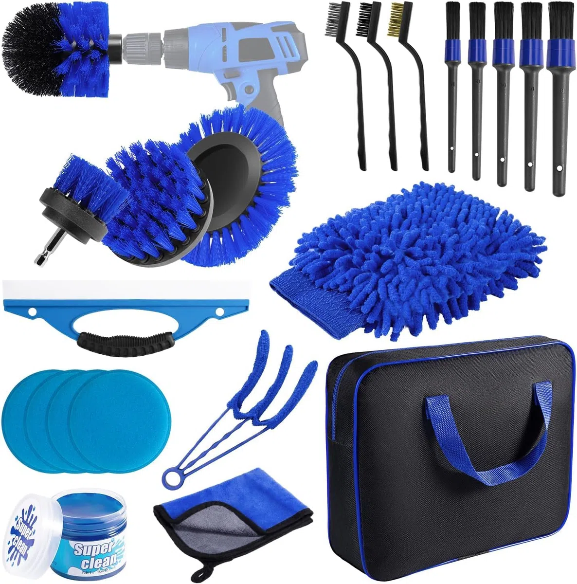 Carehabi Kit Limpieza Coche, 22 Piezas Cepillo Limpieza Coche Kit Limpieza Coche Interior y Exterior para Pulir para Limpiar Ruedas Alfombrillas Azulejos Salpicadero Neumáticos