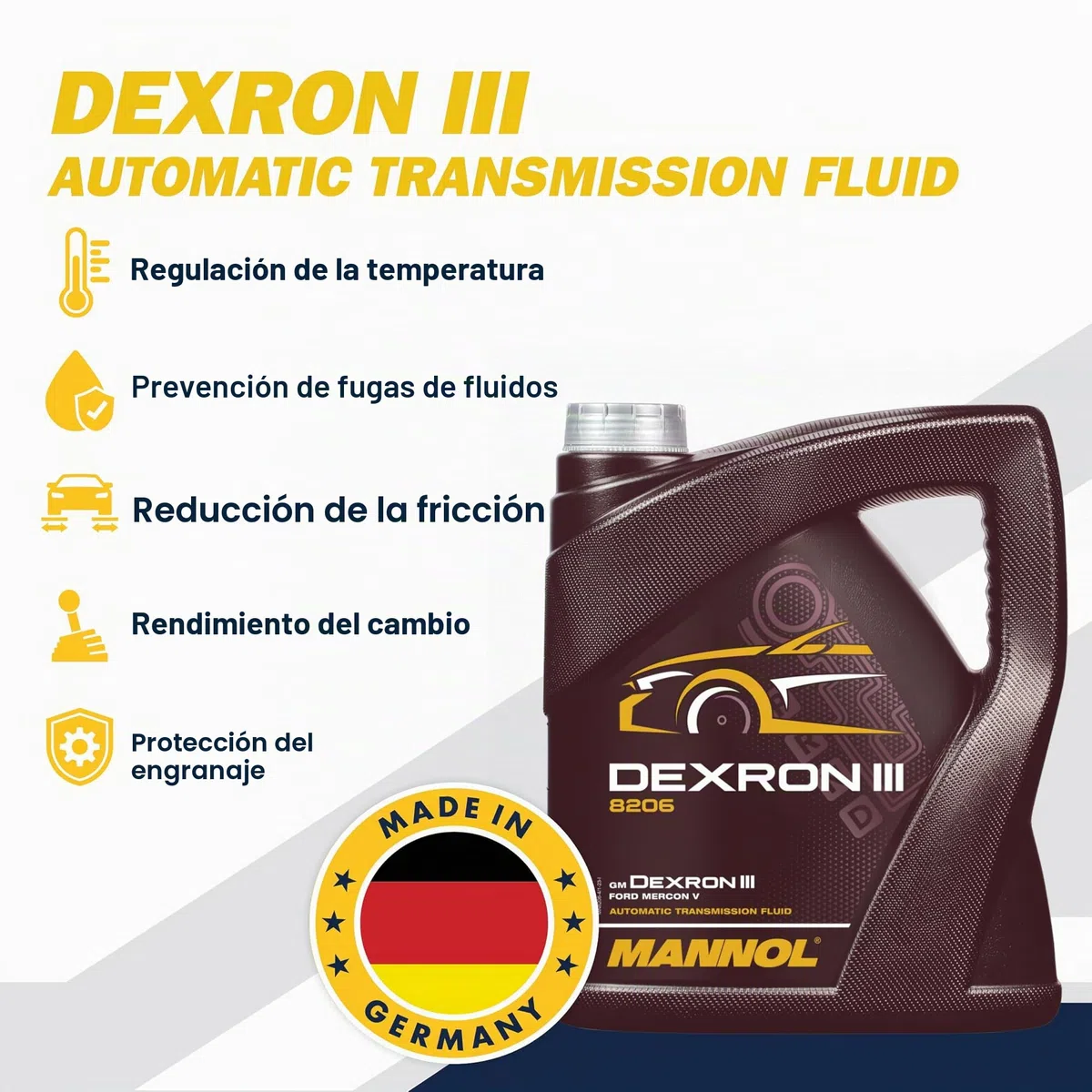 MANNOL | Líquido de Transmisión Sintético Universal ATF 4L | MN8206-4 | Compatible con Dexron-III H/G/F, Dexron-II E y Ford Mercon V | Ideal para Turismos, Comerciales y Todoterrenos