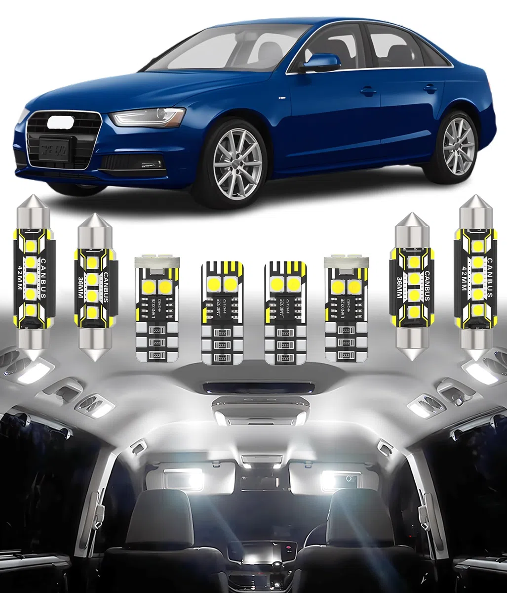 BMT xms Kit de Luces LED Interior para AUDI A4 S4 RS4 B8 8K Sedan Avant 2008-2016, Bombilla LED Interior para Coches y Camiones, Blanco Brillante 6000K, 16 Piezas