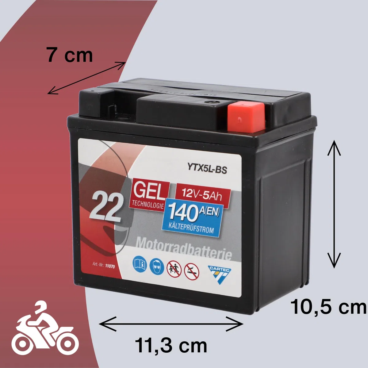 Batería Moto CARTEC YTX5L-BS 5Ah 80A Batería Tecnología Gel Fabricante Equipo Original Calidad Ciclo Almacenamiento Seguro Mantenimiento