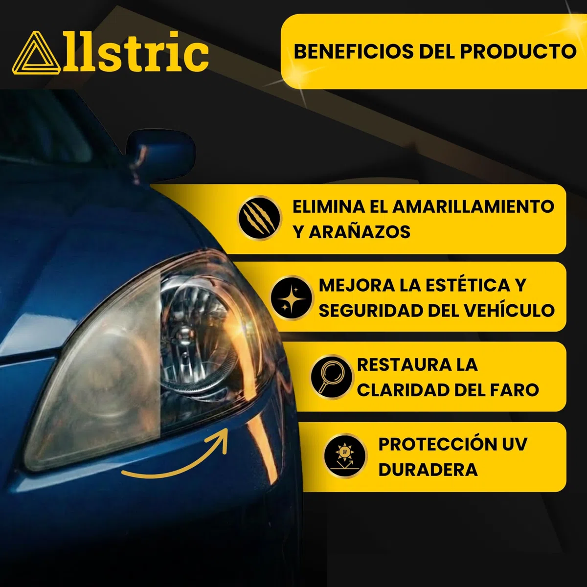 Kit Pulir Faros Coche con Polímero Líquido y Barniz Faros Coche. Pulimento Faros Profesional y Restaurador Faros Opacos para Pasar ITV. Kit Pulido Faros Coche Mejor Visibilidad y Seguridad