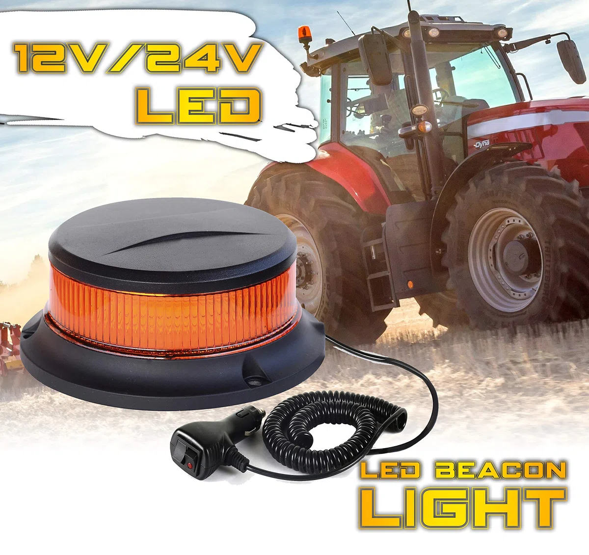 Ryme Automotive - Rotativo LED Homologado R65, Ambar Señalización Advertencia, Alta Visibilidad, Luz Emergencia Tractor, vehículo Agrícola, Grúa, transporte Especial, Homologado R65