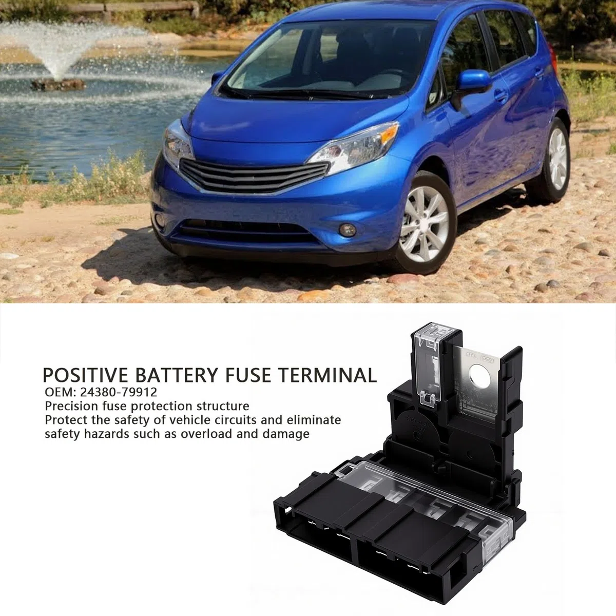 Goshyda Reemplazo de Terminal de Fusible de Batería Positivo para Altima Murano Versa 24380-79912 | Portafusibles para Batería de Automóvil, Altamente Conductor, Resistente Al Calor y Duradero