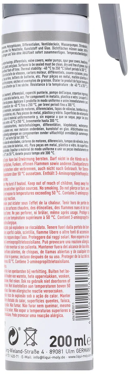 LIQUI MOLY Pasta estanqueizante de silicona negra, 200 ml, Protección corporal, Dichtstoff, Protección debajo del cuerpo, SKU 6185