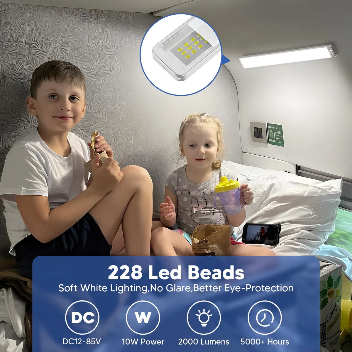228 LED Listón de 12 V 10 W, 2 unidades de 2000 LM LED lámpara con interruptor, 42 cm 6000 K, barra de iluminación para coche, furgoneta, autobús, caravana, barco, cocina, camión, universal