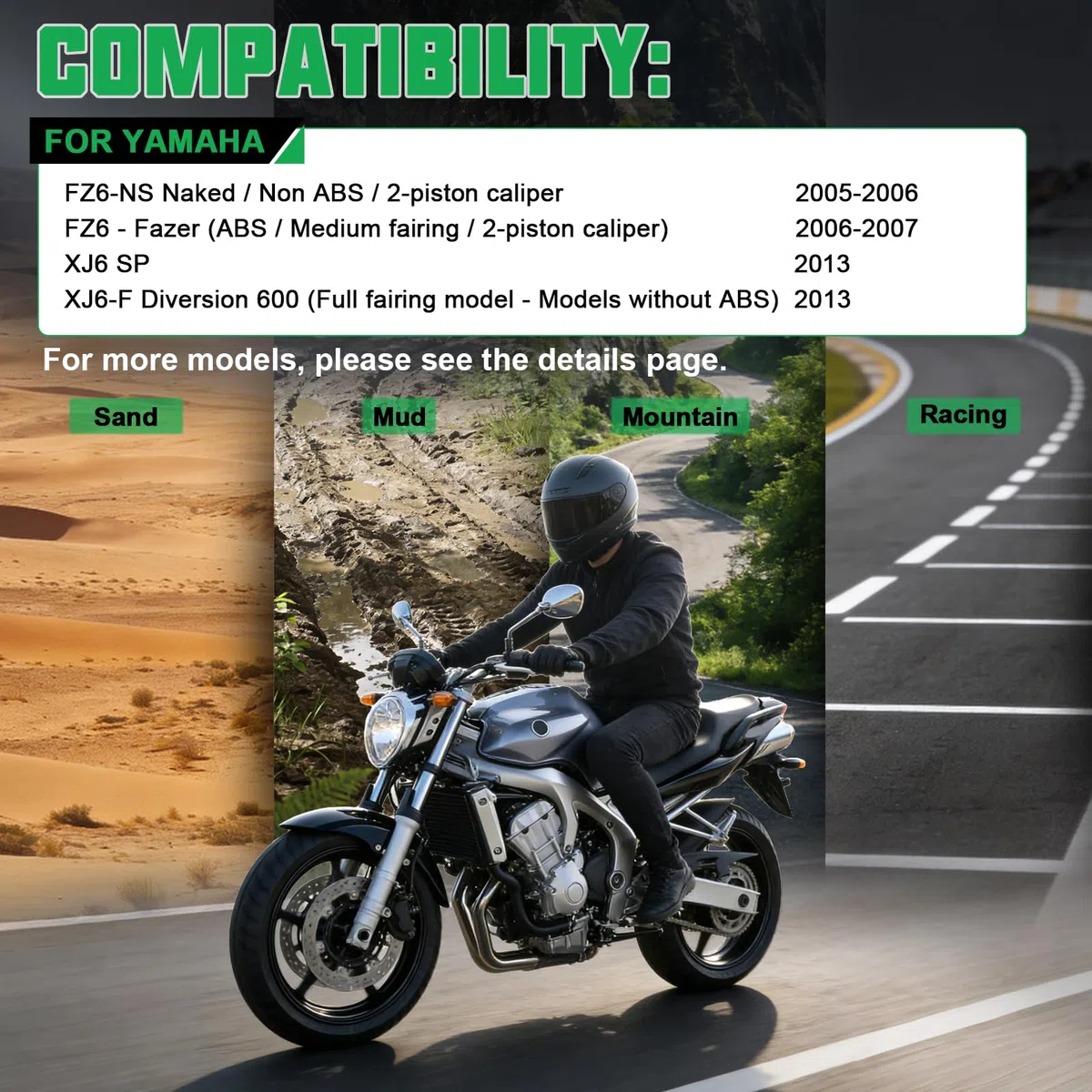 Pastillas de Freno Delanteras y Traseras para YAMAHA FZ6 Fazer 600 2004-2007 FZ6 Fazer 2006-2007 XJ6-F Diversion 600 2013 XJ6-SP Diversion 600 2013