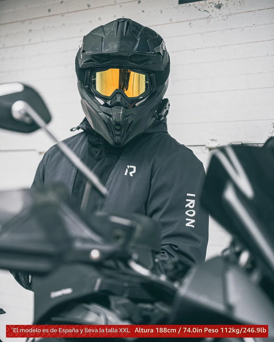 RIDEIRON Chaqueta moto hombre,Chaqueta moto invierno con hombreras y coderas homologadas,equipo de protección,forro extraíble para proteger del frío y el viento en todas las estaciones,Negro