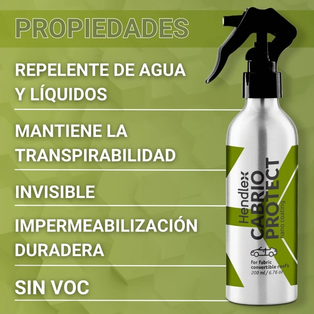 Hendlex Nano Spray Impermeabilizante Textil, Cabrio Protect Impermeabilizante de Capotas de Tela, vinilo, lona o cualquier capota blanda 200ml