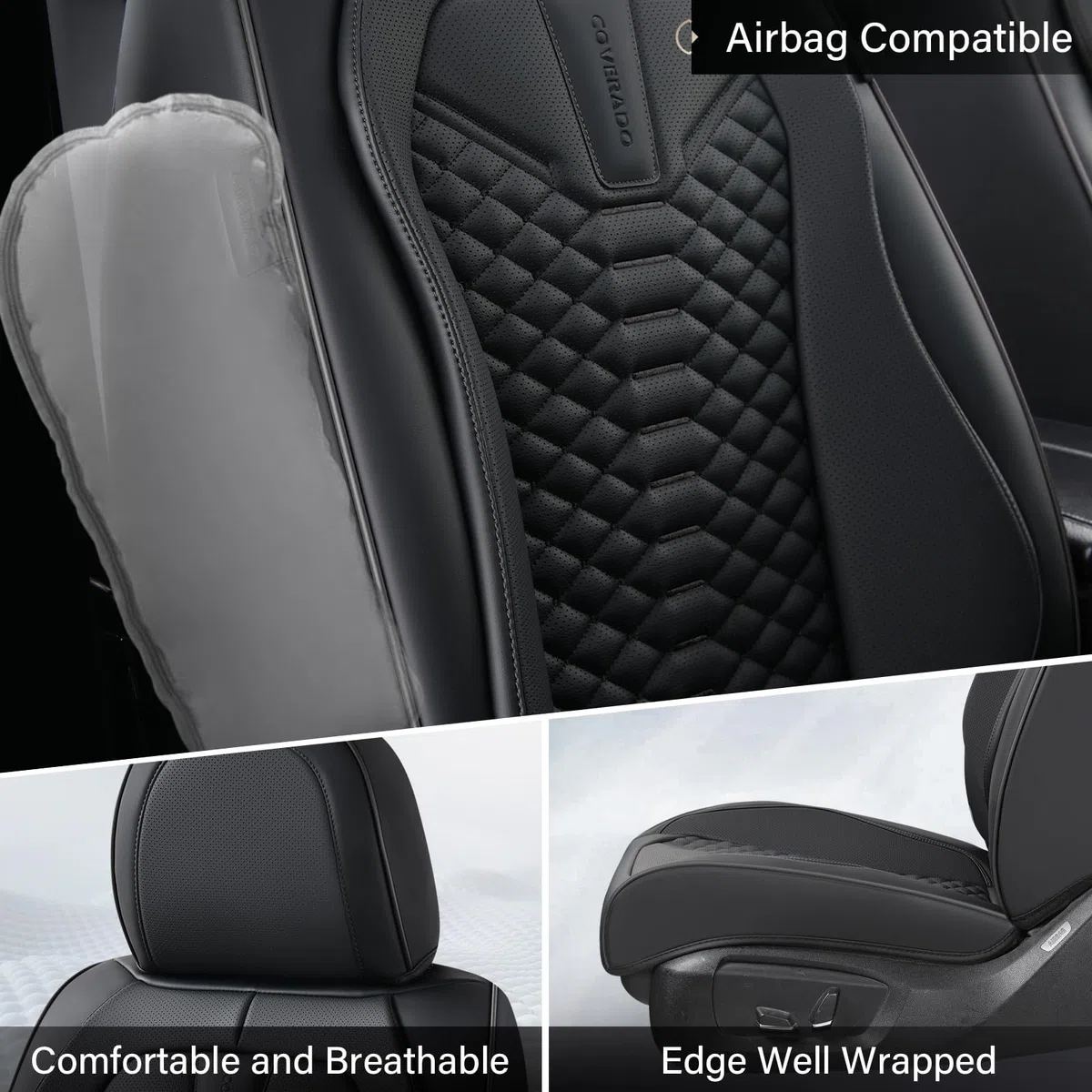 Coverado Juego Completo de Fundas de Asiento de automóvil, Fundas universales de Piel de napa automóviles, Cojines de Asiento Impermeables, Protectores de Asiento Delantero y