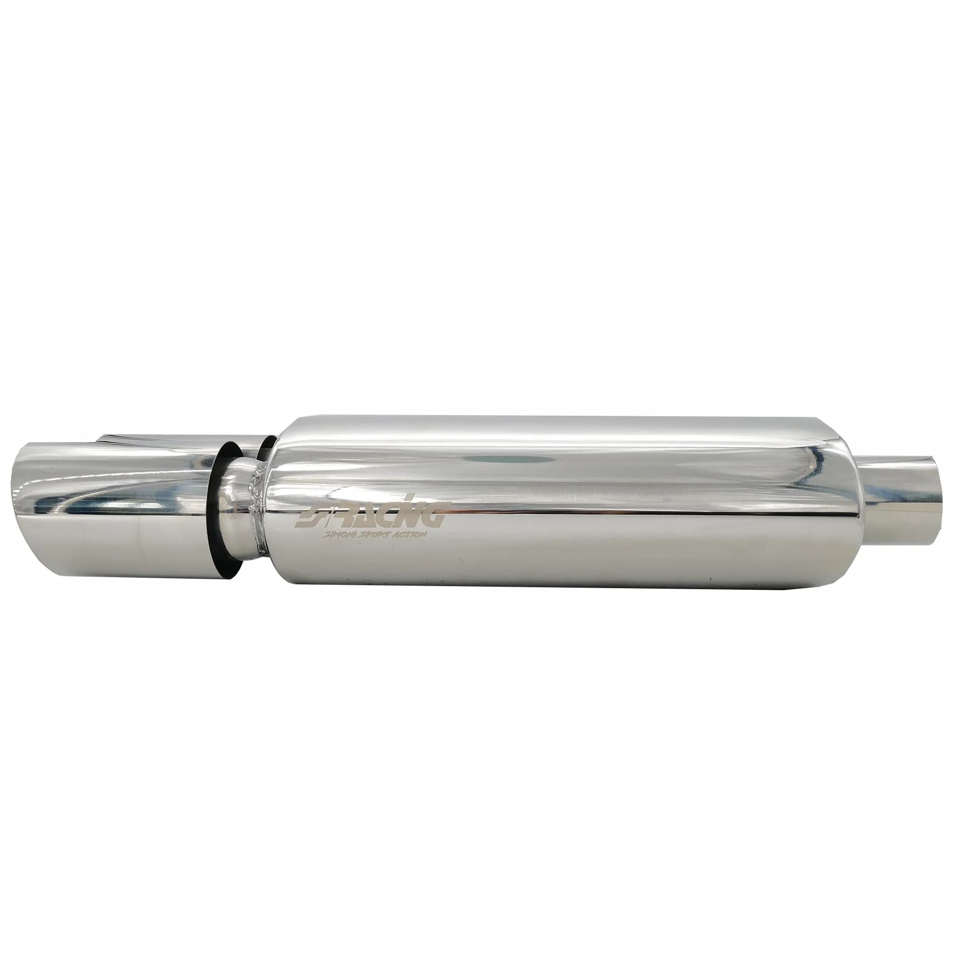 Simoni Racing ESR633 Rifle Silenciador Deportivo Universal, Silenciador Deportivo, Escape de Coche Universal, Doble Salida Redonda, Acero Inoxidable