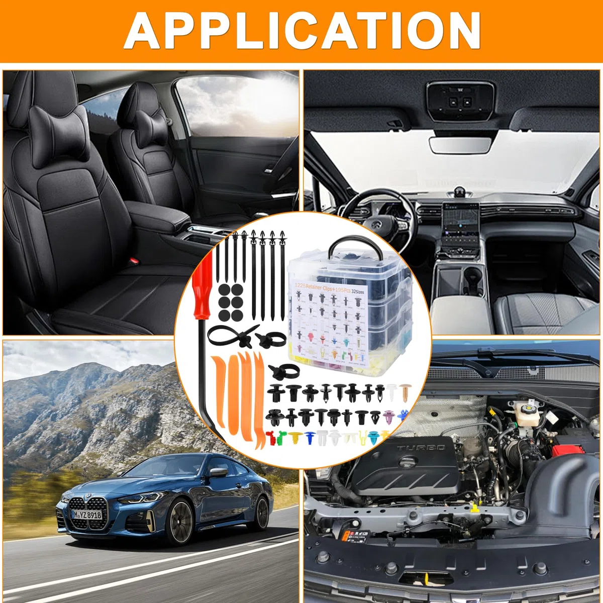 Juego de 1420 Piezas de Clips Remaches Plástico - 32 Tamaños Grapas Coche para Automóviles,Clips de Fijación para Coche con Bridas para Cables,Separadores y Accesorios para Herramientas