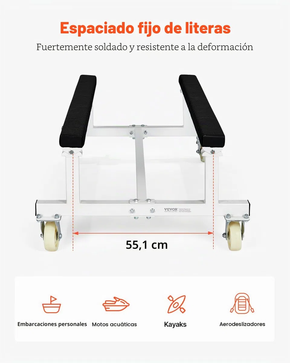 VEVOR Plataforma Rodante para Moto Acuática de 1325 x 850 x 510 mm, Carga de 816 kg, Soporte para Moto de Agua, Carrito PWC con 4 Ruedas y 2 Frenos para Mover Motos de Agua, Kayaks, Lanchas Rápidas