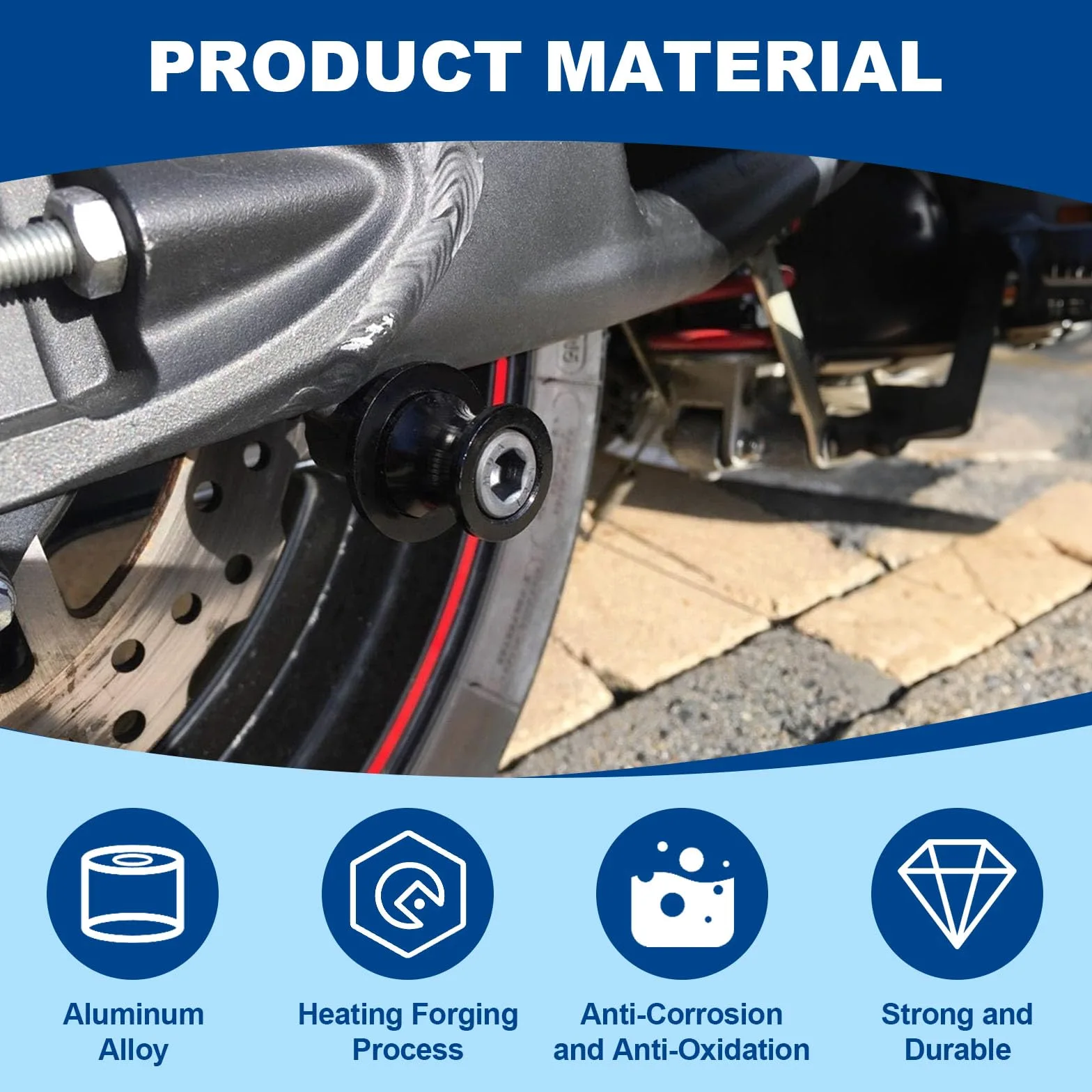 4 Piezas Diábolos para Moto: M10 Azul Carretes de Brazo Oscilante Aluminio CNC, Brazo Oscilante Motocicleta, Caballetes Traseros de Moto, Brazo Oscilante Motocicleta, Motocicleta CNC Soporte Trasero