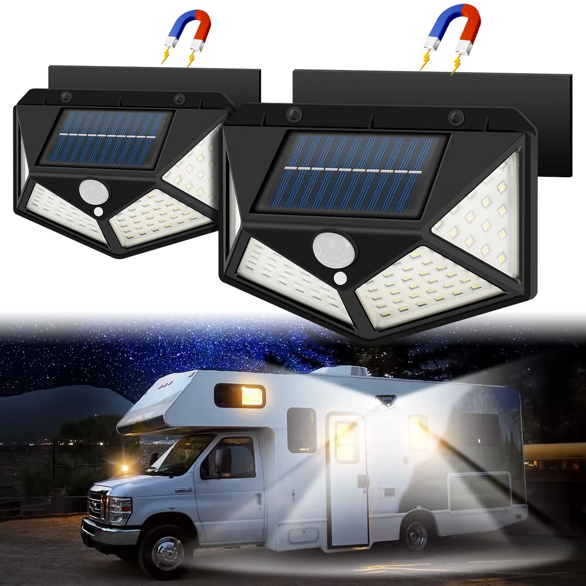 Luz solar para porche RV – Instalación magnética, luz de sensor activado por movimiento, iluminación LED exterior de caravana, luces de toldo RV para caravanas, remolques, cámpers, quinta