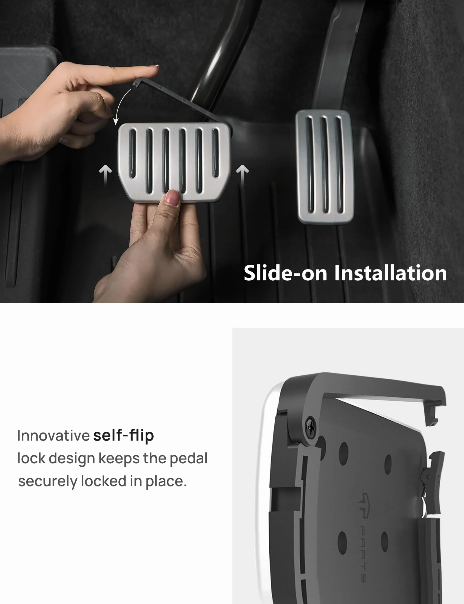TPARTS Juego de Pedales de Rendimiento de Aluminio con Bloqueo Auto-Flip para Tesla Model 3 y Model Y Fundas de Pedales Acelerador y Freno con Protector Antideslizante Accesorios de reemplazo de
