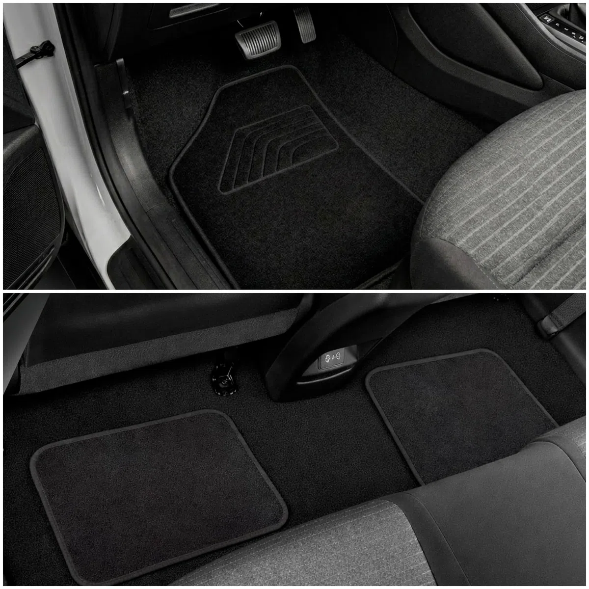 Alfombrillas Coche Universal Pack 4 Piezas (2 Delanteras + 2 Traseras), Alfombra Moqueta para Suelo, Alfombrilla Antideslizantes, Fácil Limpieza, Accesorios Coche Interior