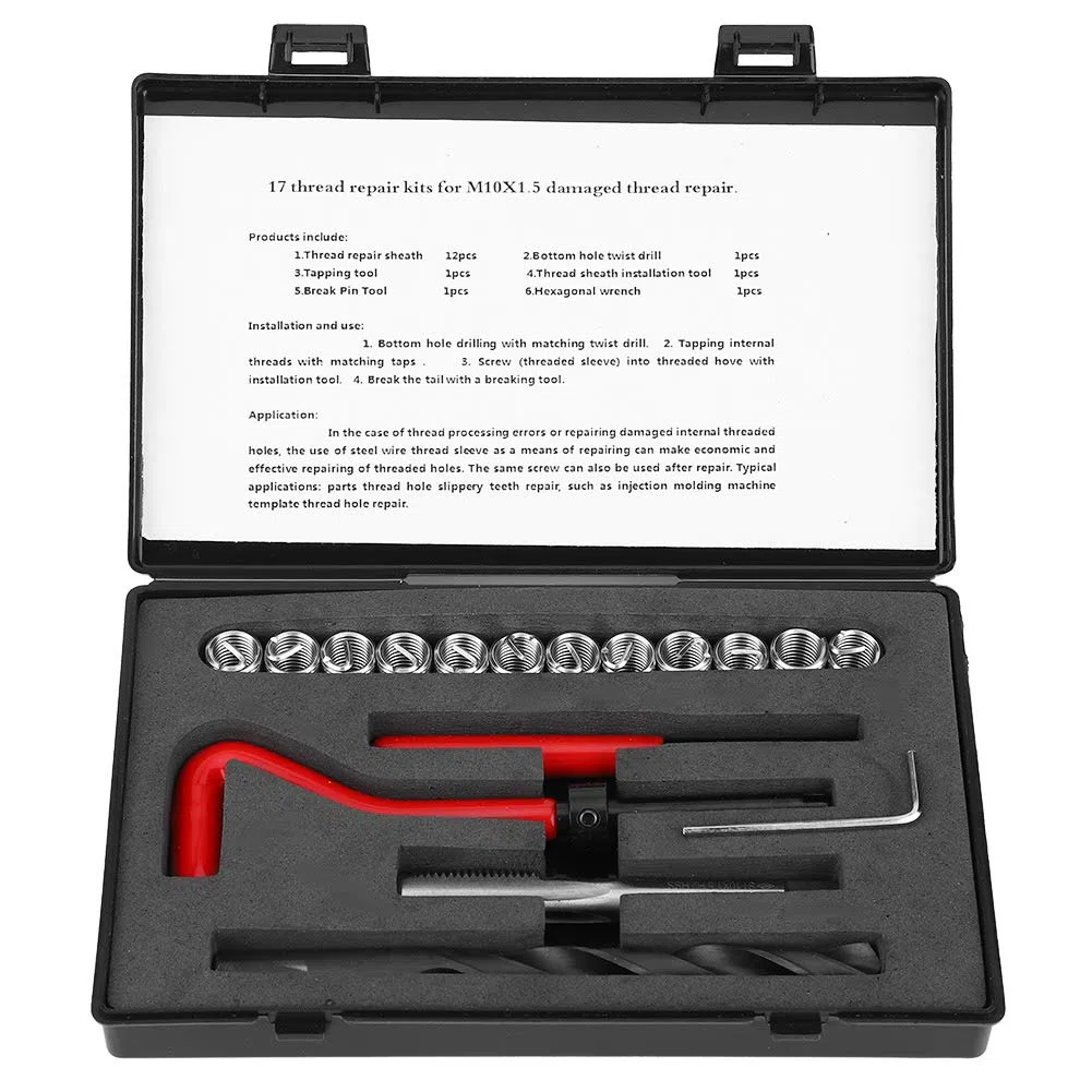 Juego de Herramientas de reparación de roscas helicoil, 17 Unidades, M10 x 1,5 Herramienta de inserción de roscas