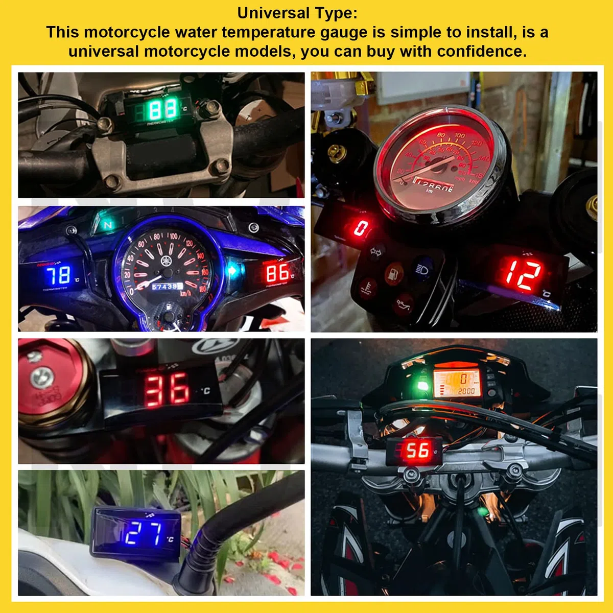 Medidor de Temperatura del Agua para Motocicleta, Termómetro Digital de Agua, Medidor de Temperatura Fahrenheit, Indicador de Temperatura del Agua LED DC 12 V con Adaptador de