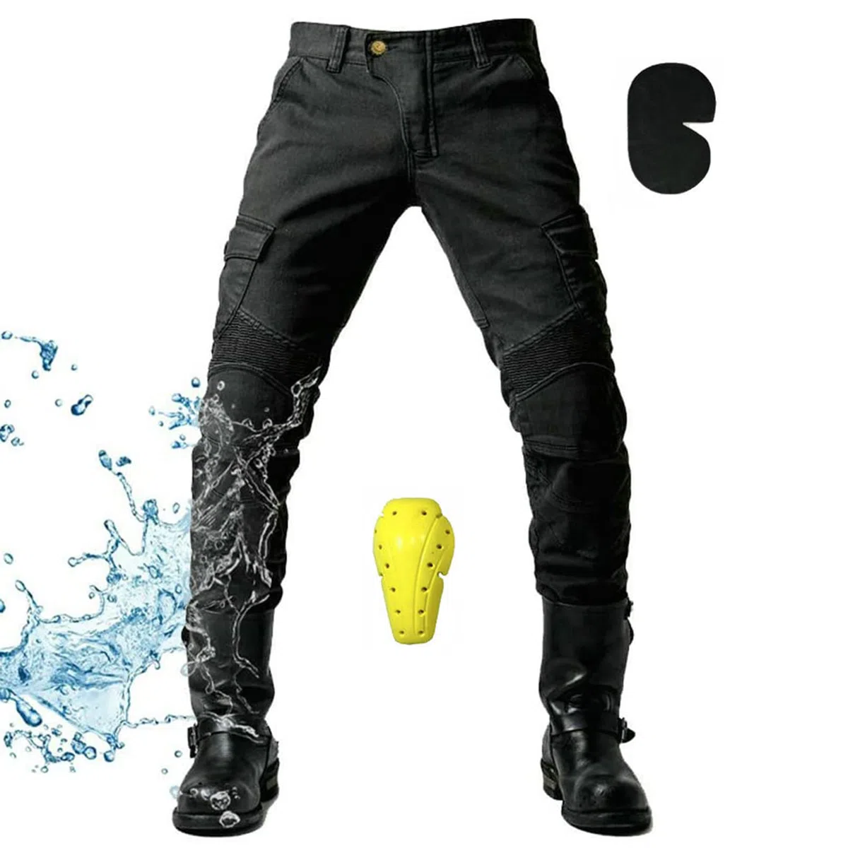 Pantalon Moto Hombre, Impermeable Pantalon Vaquero Moto para Pantalones de Carreras de Motocross, Pantalon Moto Elástico, Jeans de Moto, 4 x Equipo de Protección (Negro,L)
