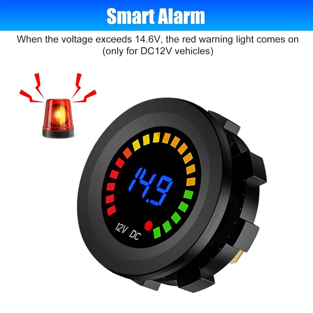 Linkstyle 2 Piezas DC Voltímetro 12V 24V, Impermeable Pantalla Digital LED Voltaje Redondo, Bateria Voltaje Medidor para Coche Marino Motocicleta