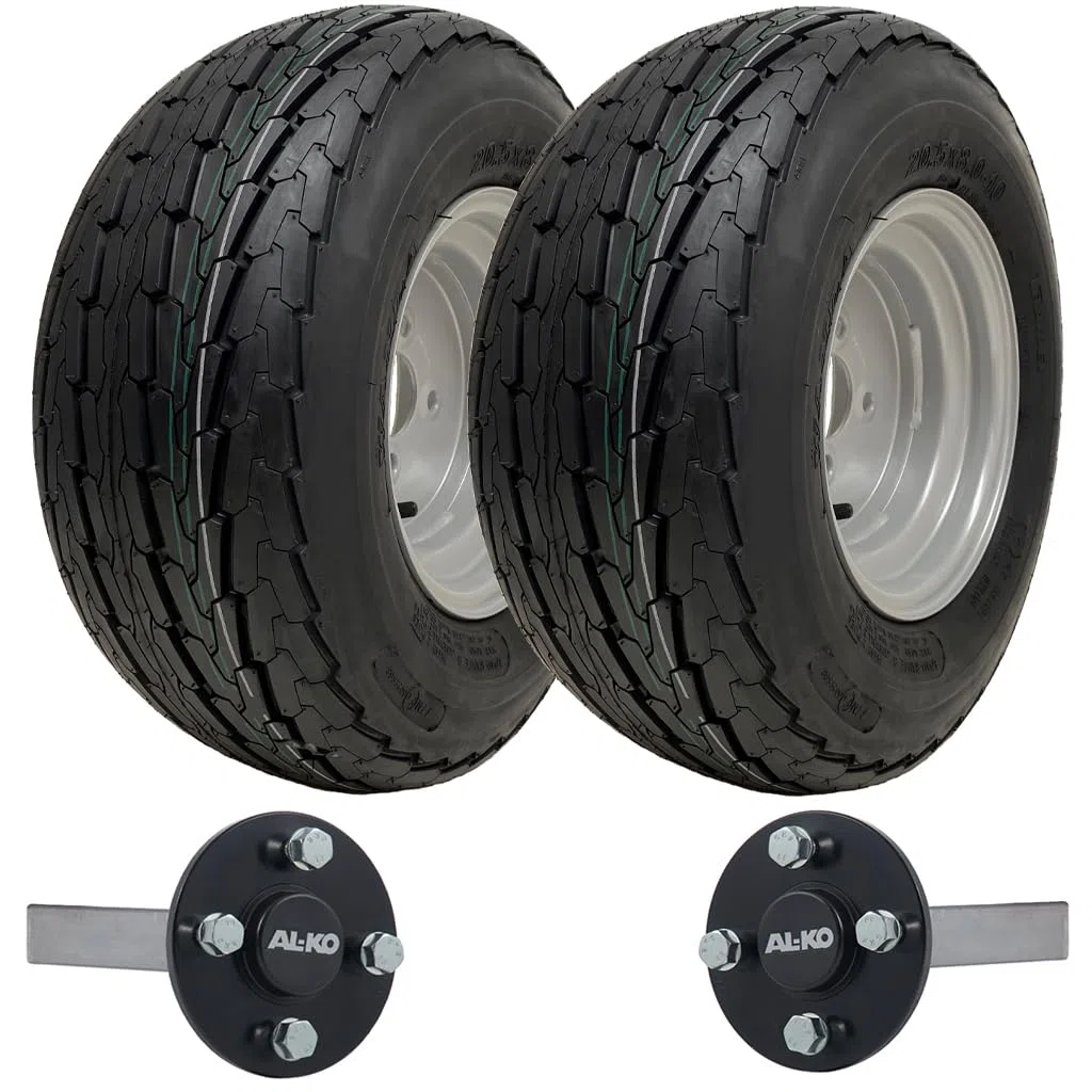 Kit de remolque de 20,5x8,00-10 Ruedas de alta velocidad legales para carretera Ruedas Parnells Cubo ALKO y eje de 750 kg