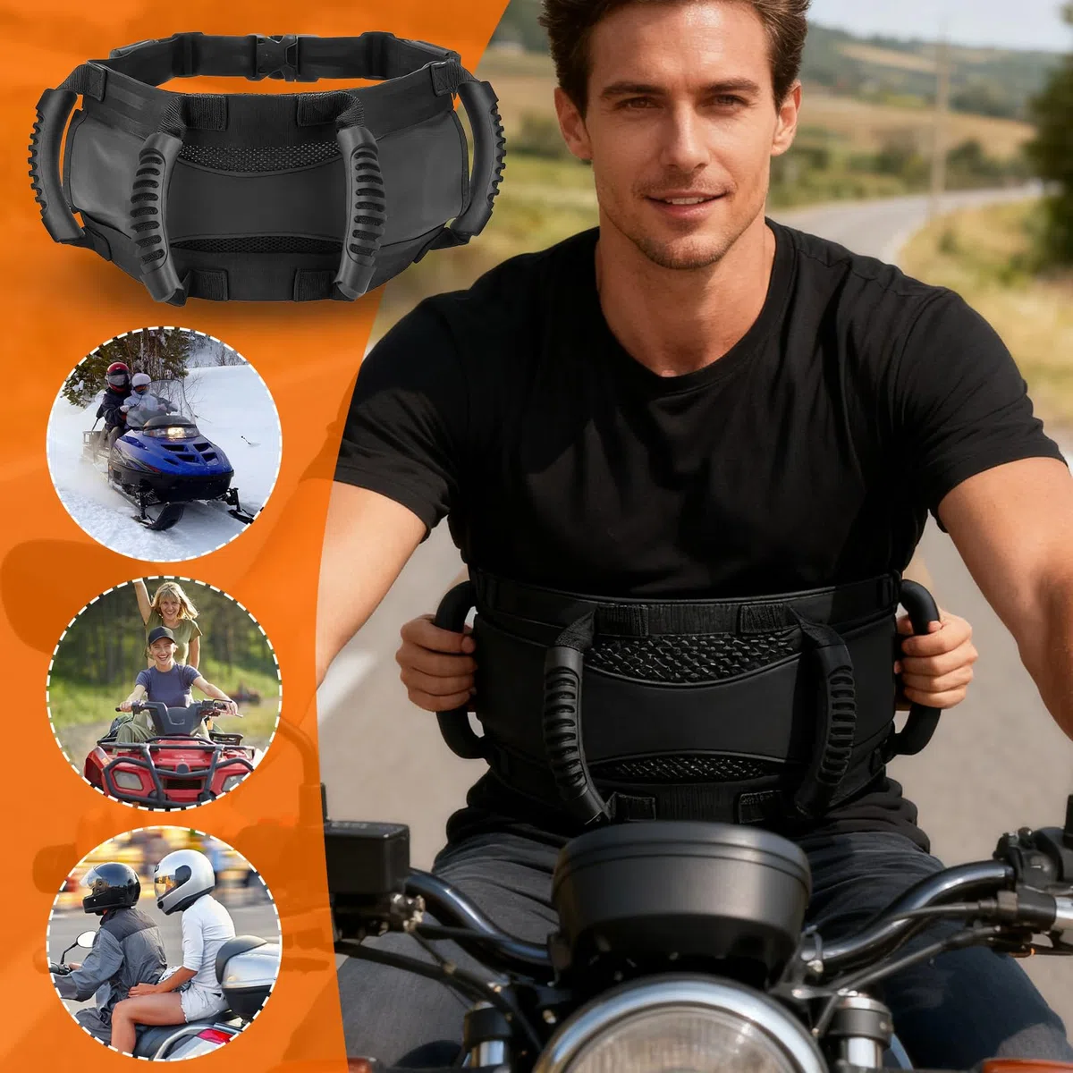 Arnés para El Pasajero De La Motocicleta - Agarres Ajustables De Asiento Trasero,Asidero Cómodo para Pasajero - para Pilotos Niños Adultos ATV Motonieve Desplazamientos Paseos Fin de Semana Viajes