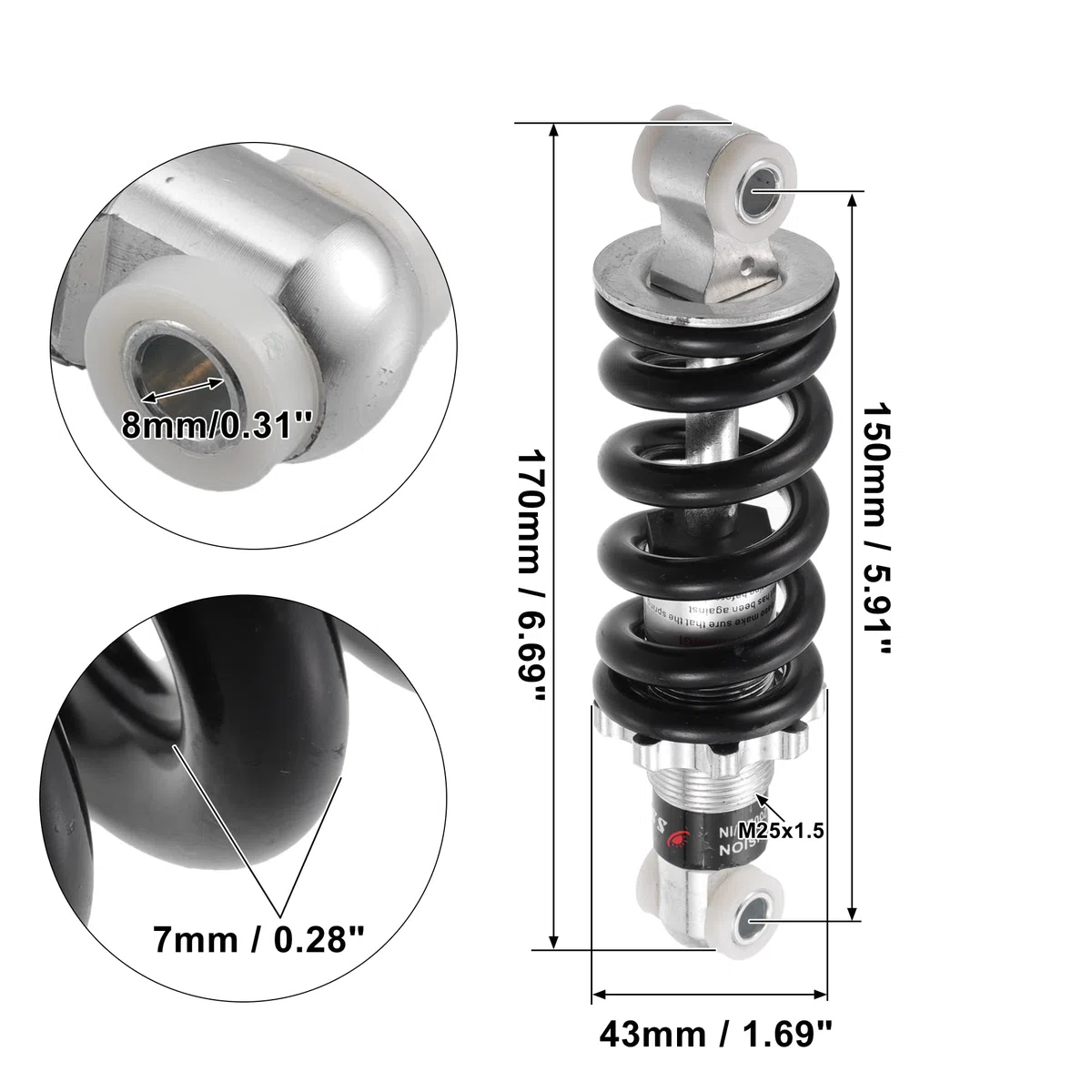 X AUTOHAUX Trasero Amortiguador Amortiguador 150mm 1200lbs para Scooter Dirt Bike Plata Tono