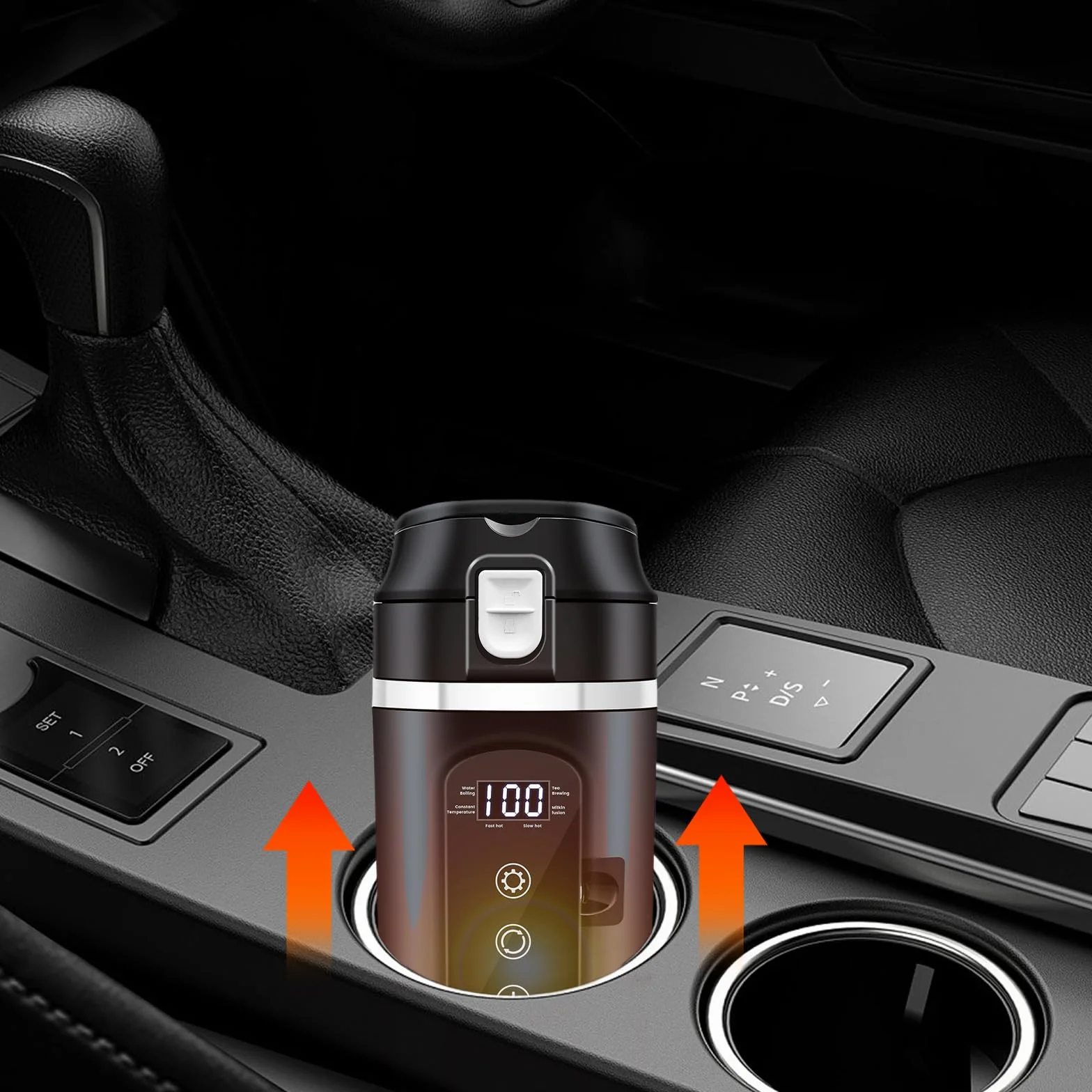 Hervidor de agua para coche, vaso calefactor de 500 ml, hervidor de agua de viaje, 12 V, mini café eléctrico de hasta 100 ℃, control de temperatura variable para camiones y camping