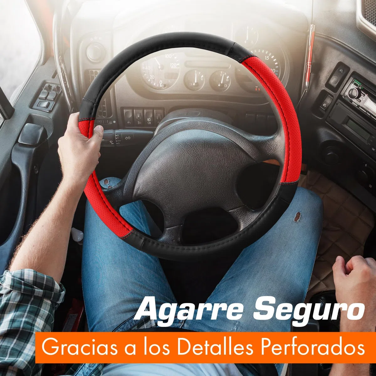 Upgrade4cars Funda Volante Camion 44-46 cm Universal Negro Rojo Poli-Piel | Cubre Furgoneta Accesorios Coche Interior Decoracion Cubierta | Ideas Regalos