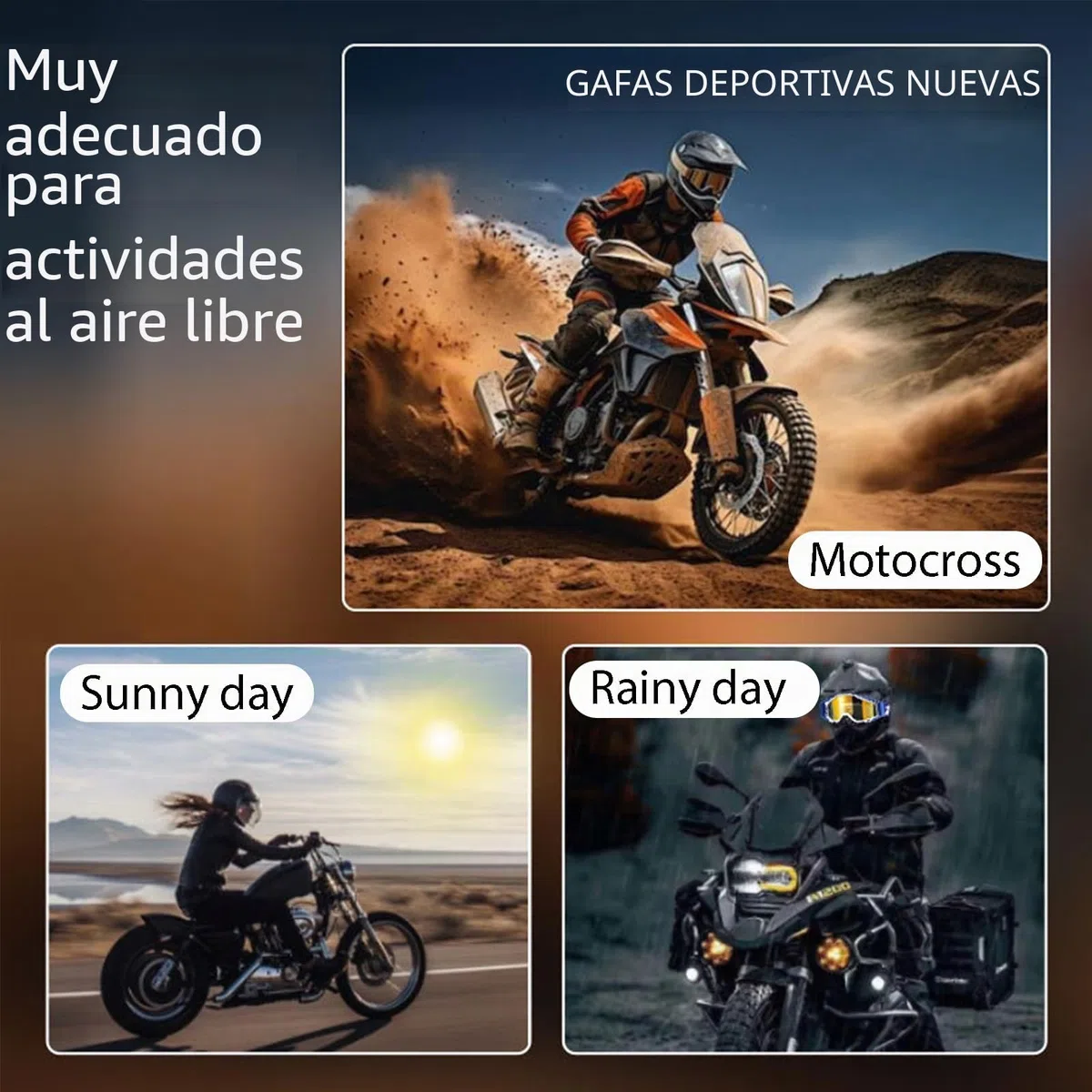 Gafas de motocross, a prueba de viento, a prueba de polvo, gafas de esquí, gafas de cross, gafas de esquí antiniebla, gafas de esquí UV, para ciclismo, carreras de fondo, ATV, UTV (negro 15)