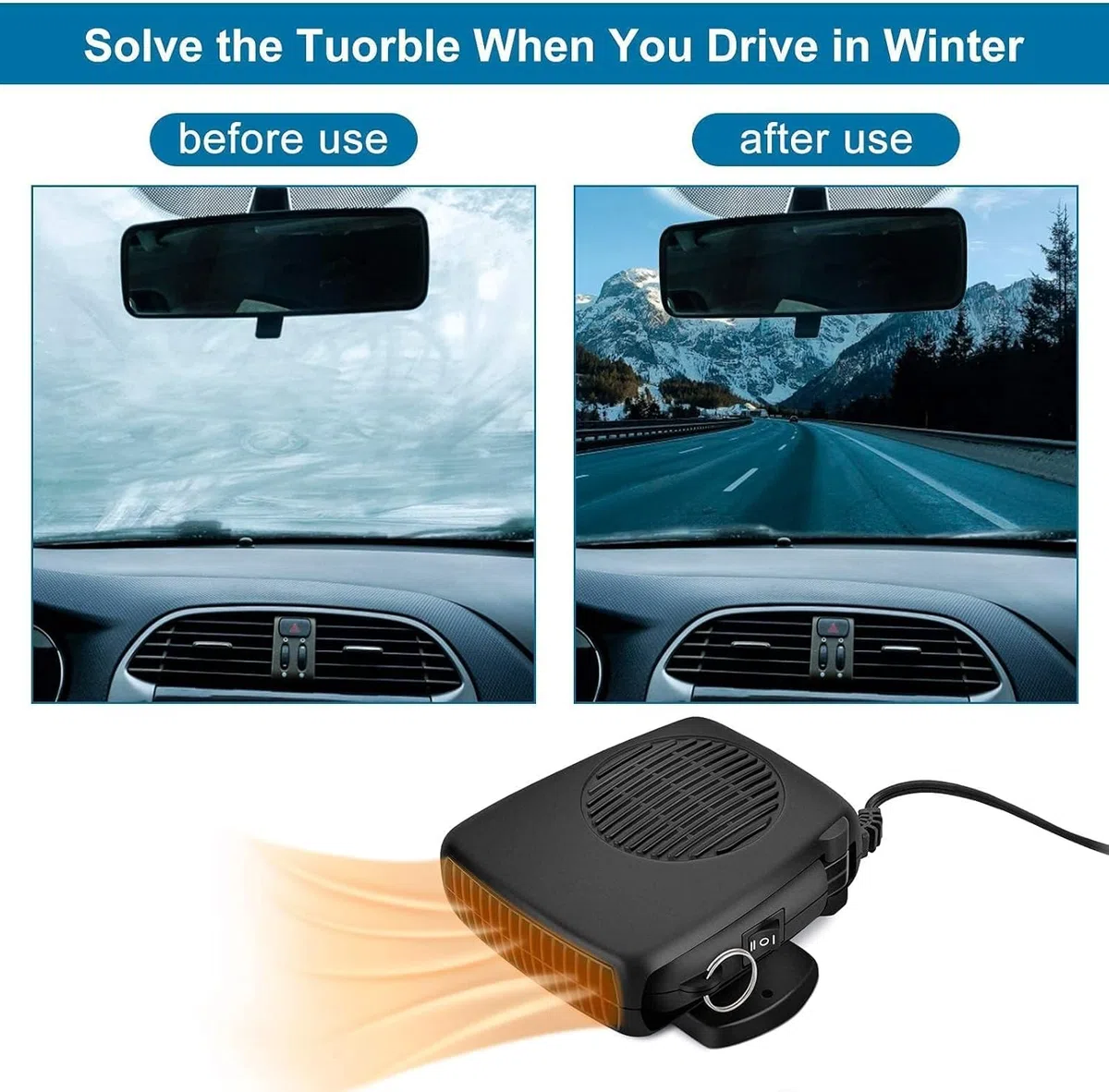 Showvigor Calentador Portátil 2 en 1 para Coche 12V 150W | Ahorra Espacio y Dinero | Calor Rápido para Invierno y Aire Fresco para Verano |, Giro Completo, para Mechero
