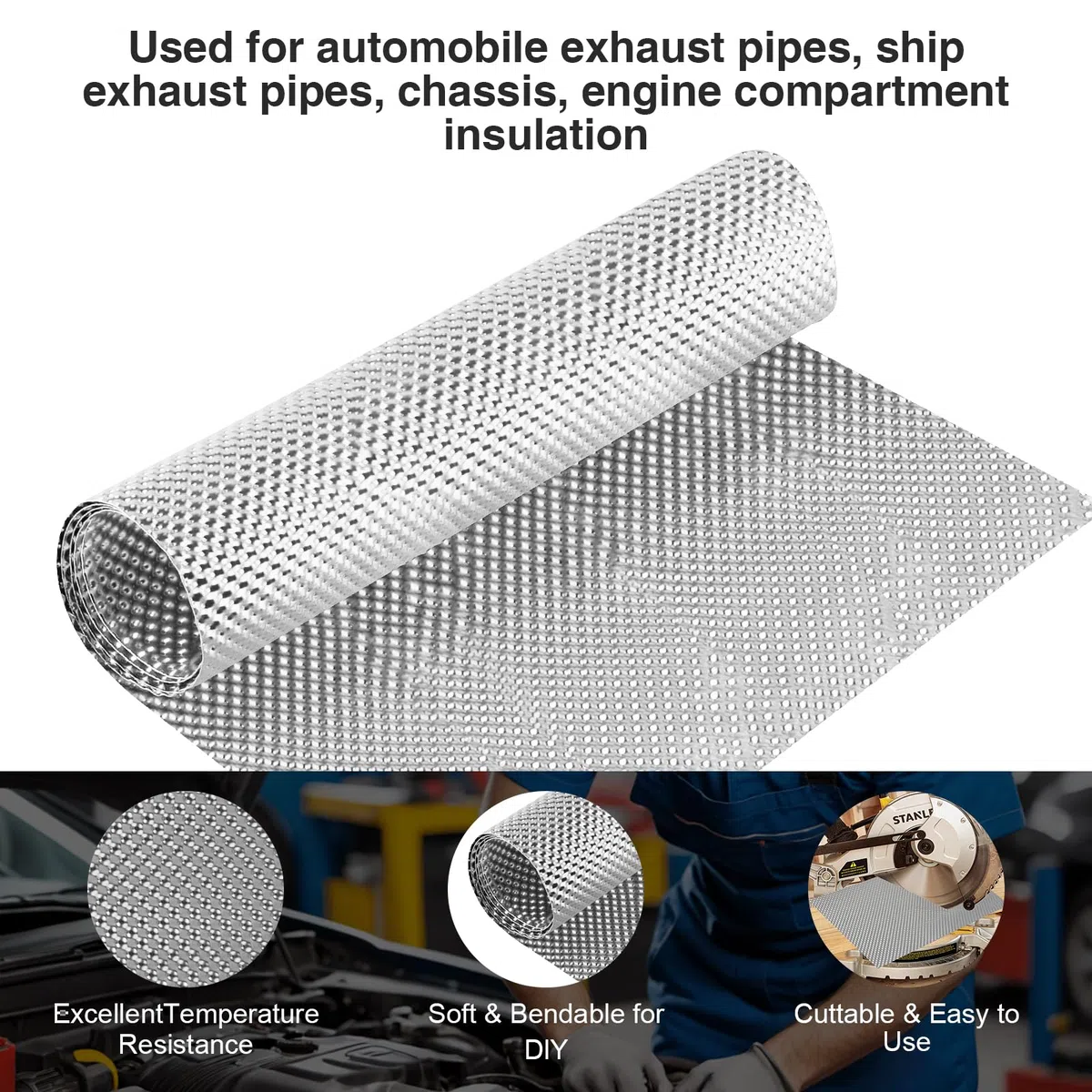 Chapa de protección térmica de escape de 40 cm x 150 cm, en relieve, de aluminio, para deportes de motor, aislamiento térmico, resistente al calor, para coche, coche de carreras, motocicletas