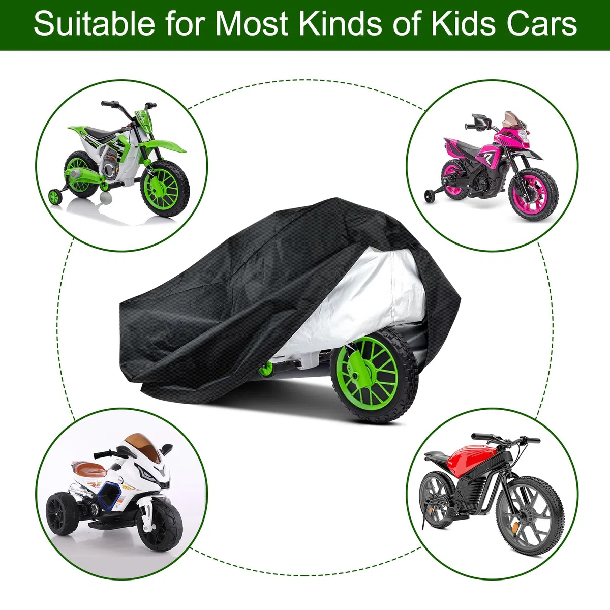 Funda para Motocicleta para niños, Impermeable, de Tela Oxford, protección Universal para Motocicleta eléctrica para niños, Ajuste Universal, Resistente al Agua (104,1 x 63,5 x 83,8 cm)