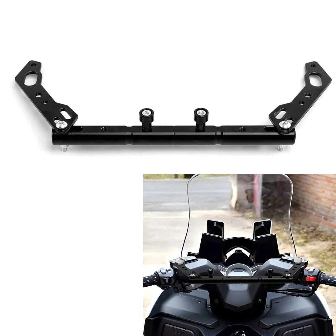 Barra de Equilibrio de Motocicleta para Asiento de Espejo de Motocicleta, Poste de extensión Multifuncional, Barra Transversal para Manillar de Motocicleta (Negro)