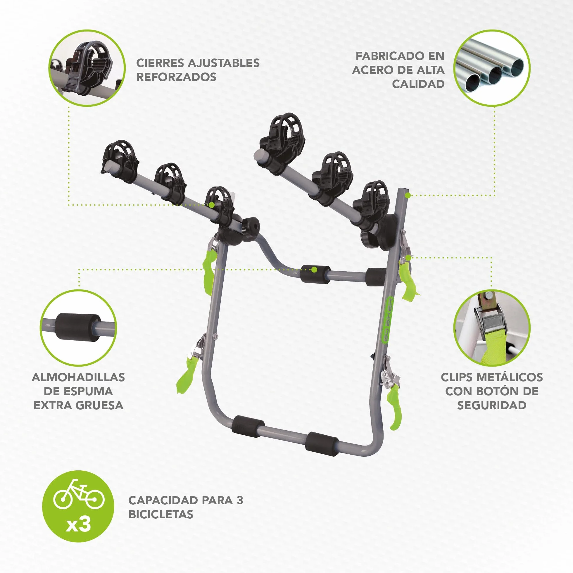 Portabicicletas Portón Trasero Easy V3 MAX para 3 Bicicletas -15kg/Carril - Chasis de Acero - Brazos Ajustables a Todo Tipo de Bicicletas - Plegable