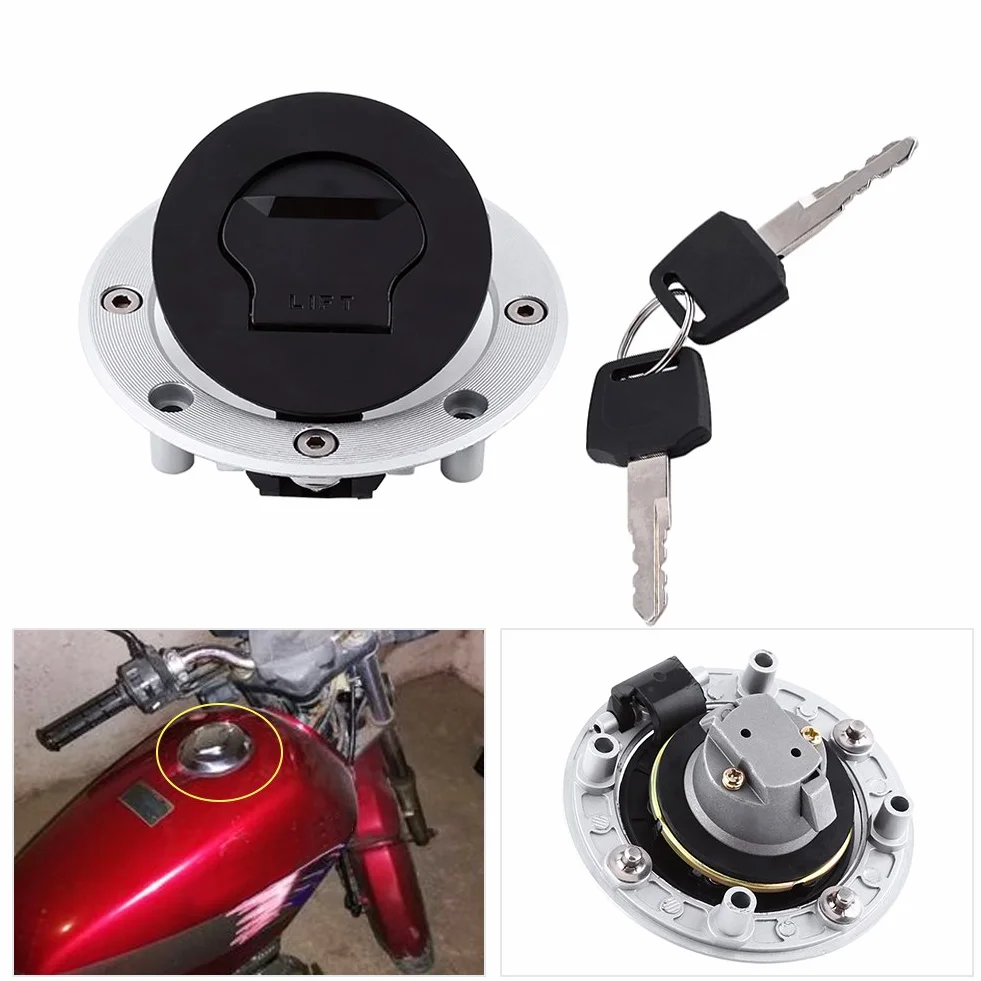 Tapa del tanque de gasolina de la motocicleta Tapa de la tapa del tanque de combustible de gasolina de aluminio con 2 llaves Tapa del tanque de combustible de gas negro plateado Tapa de protección del