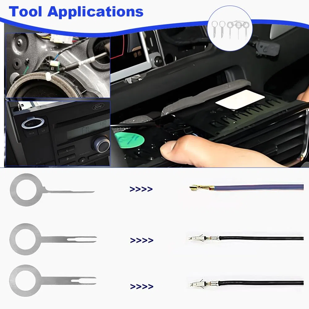 Juego de 19 piezas de herramientas de extracción de cables, kit de reparación de plástico para paneles, estéreos, tableros de mandos, clips