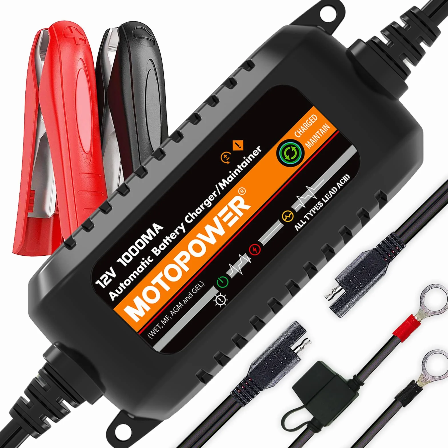 MOTOPOWER MP00205B 12V 1000mA Mantenedor de Cargador de batería Completamente automático