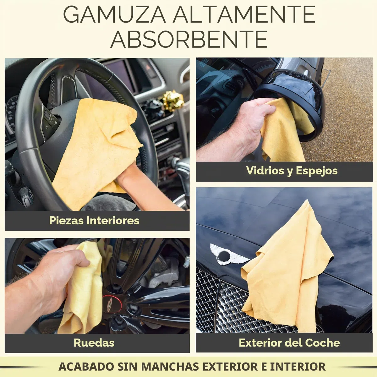 CarMax English - Paquete de Cinco Unidades de Piel Natural de Gamuza de Fanatic Regular Detalles de automóviles, Vidrio, Espejos y para Ventanas y Vidrio Alrededor de la casa