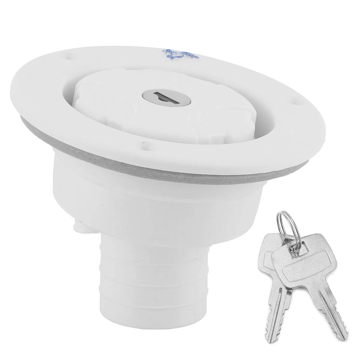 Tapa de llenado de escotilla a prueba de fugas con bloqueo de entrada de agua por gravedad con 2 llaves, color blanco, para caravana, autocaravana, material plástico duradero,