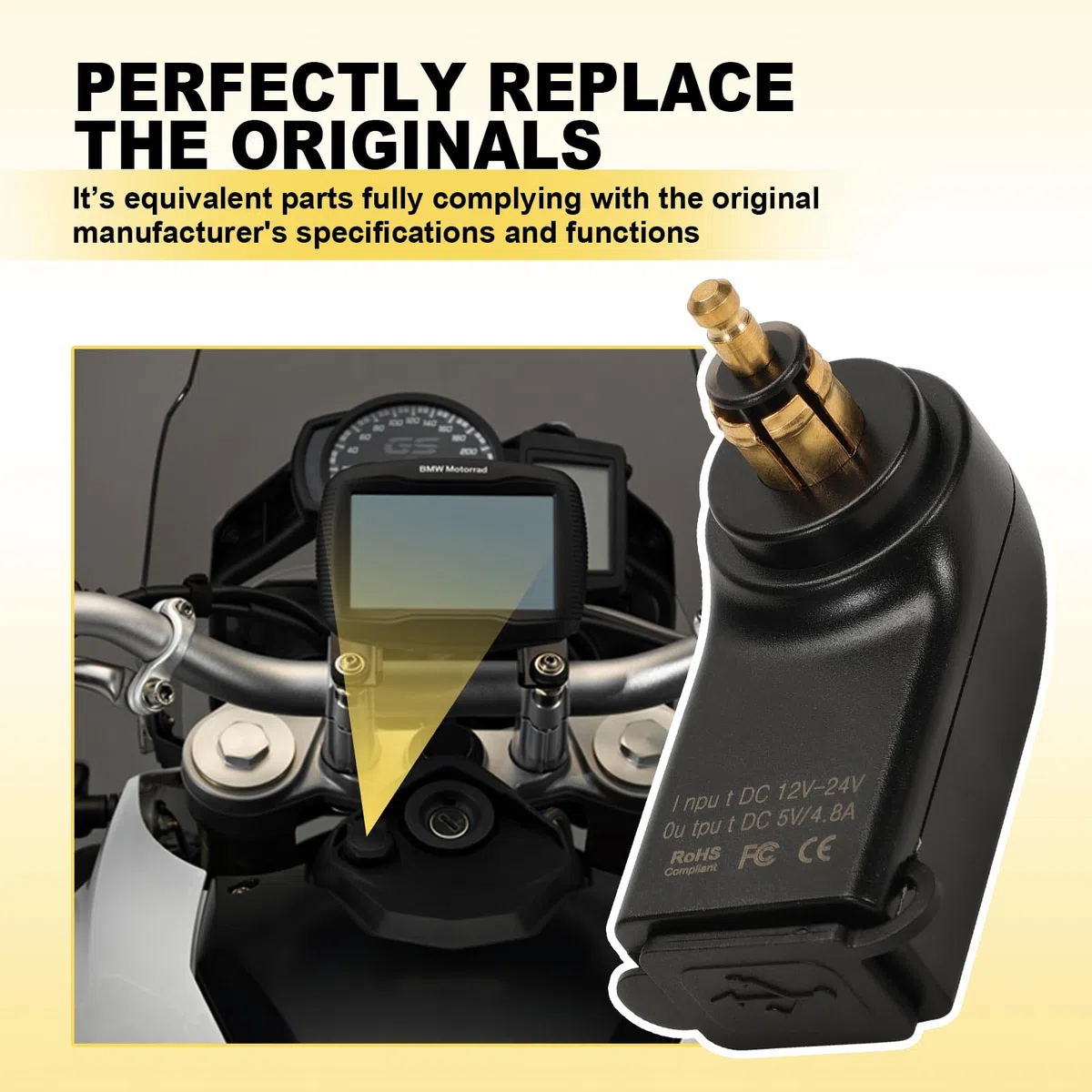 Adaptador Cargador Motocicleta USB Puertos, para Modelos BMW F800gs, F650gs Y F700gs Conector Carga Rápida Adaptador Toma Tapa Goma Impermeable, 12-24 V CC, 2.4 A, para F1200gs RT