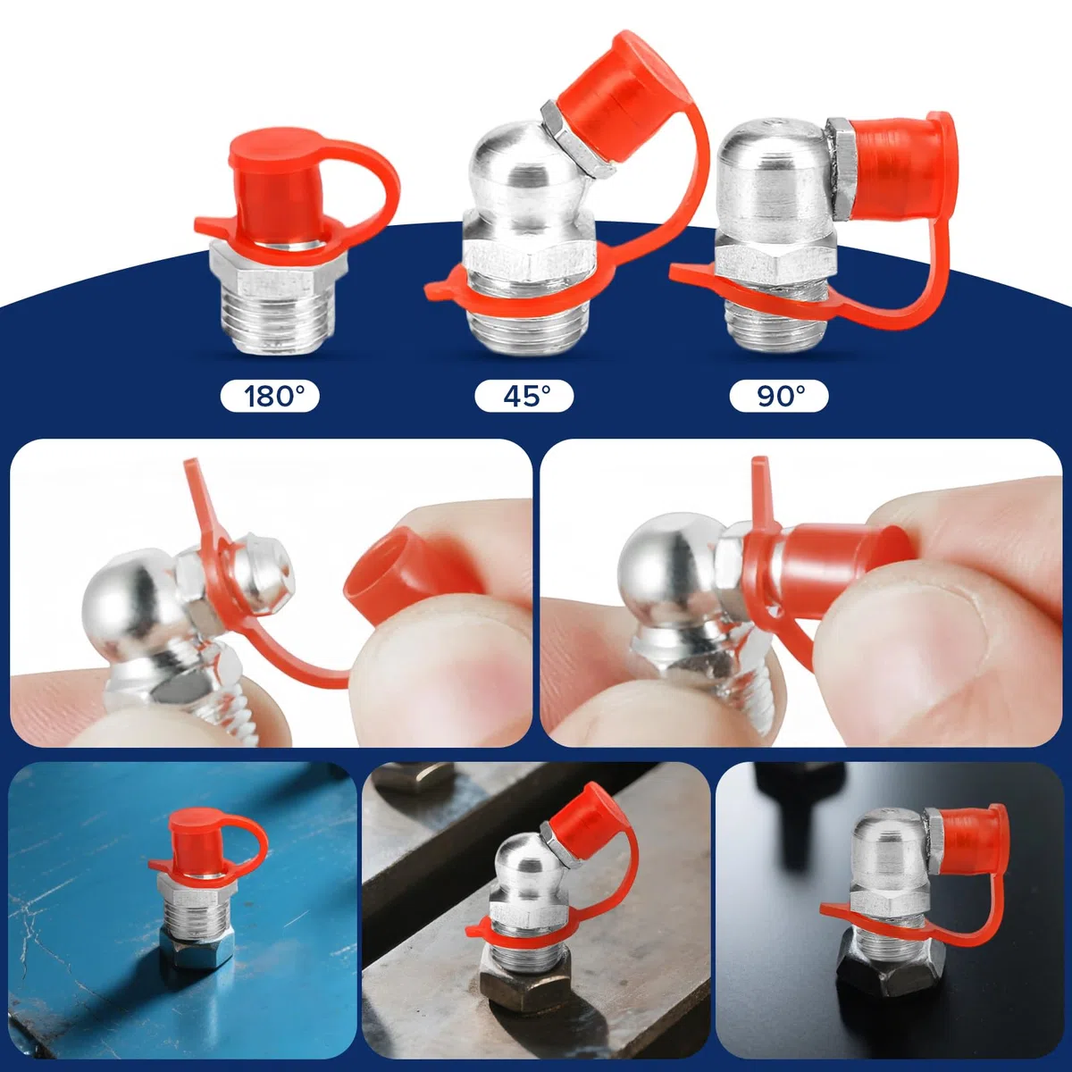 Juego de Engrasadores, 270 Pcs Boquillas de Engrase de Niquelado M6 M8 M10 con Tapas, Acople G para Engrasadora con Doble Mango con Manguera de 30cm, Engrasador Cónico para Prensas de Engrase