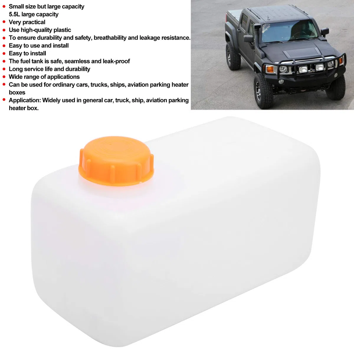 Tanque de gasolina de plástico de 5.5L, tanque de gasolina de gran capacidad para automóviles, camiones, barcos, aviación, estacionamiento, tanques de calefacción(naranja)