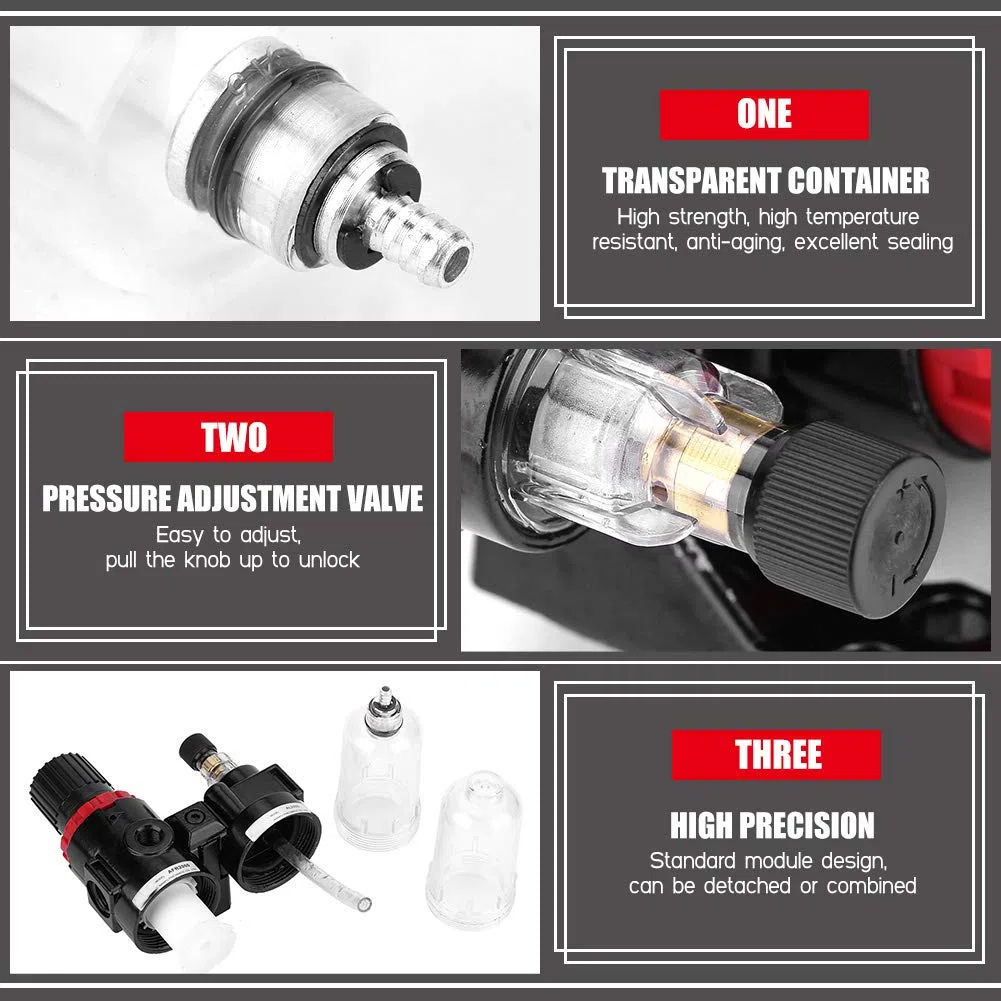Separador de Trampa de Agua/Aceite Npt de 1/4", Separador de Agua y Aceite de Herramientas de Aire Filtro de Presión de Aire Compresor Regulador Neumático Lubricador Válvula de Drenaje