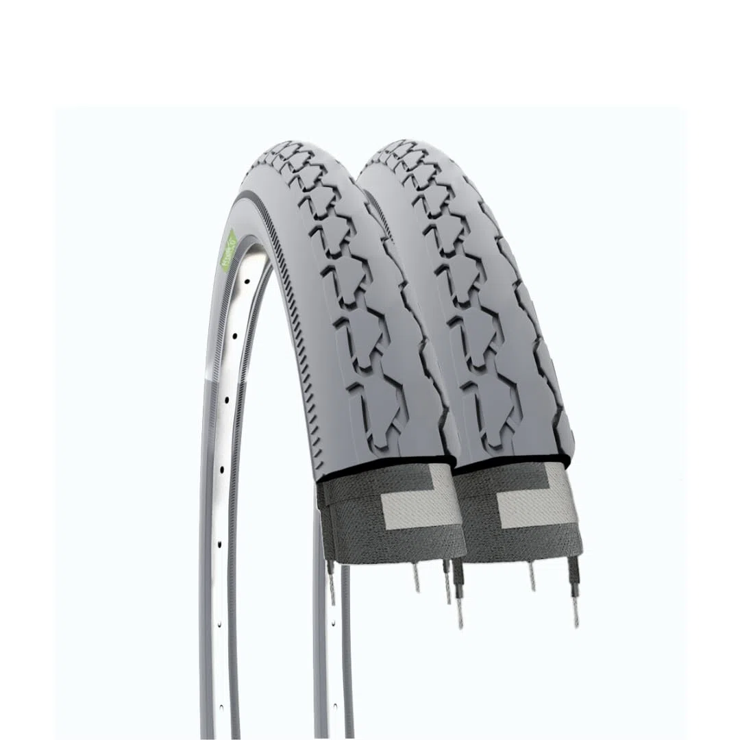 Ecovelò 2 Cubiertas 24 x 1 3/8 (37 – 540) par Cubiertas Gris para Silla de Ruedas discapacitadas EBC24GXE