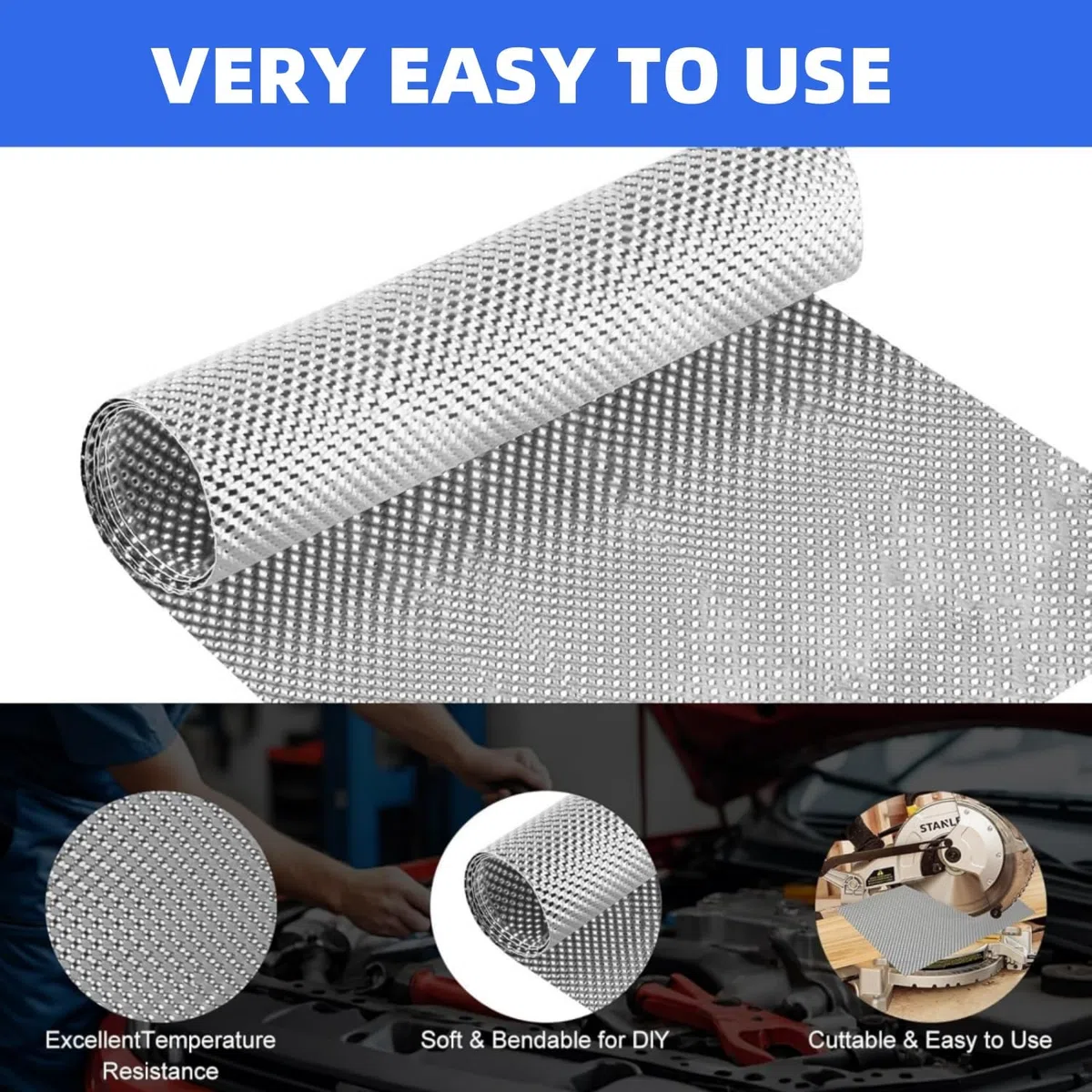 Placa de protección térmica, 100 x 40 cm de aluminio para deportes motorizados, aislamiento térmico para motor, protección contra el calor para coches, coches de carreras, motocicletas