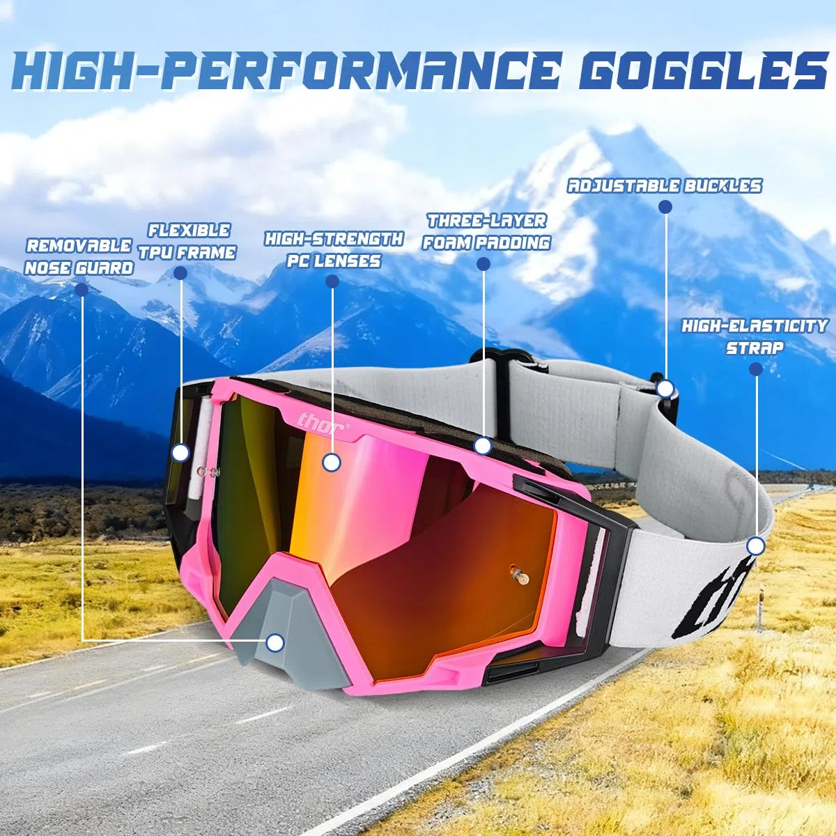 Gafas Motocross Protección UV,Gafas Moto Hombre Mujer con Protección Nasal para Ciclismo,Montañismo,Escalada,Esquí