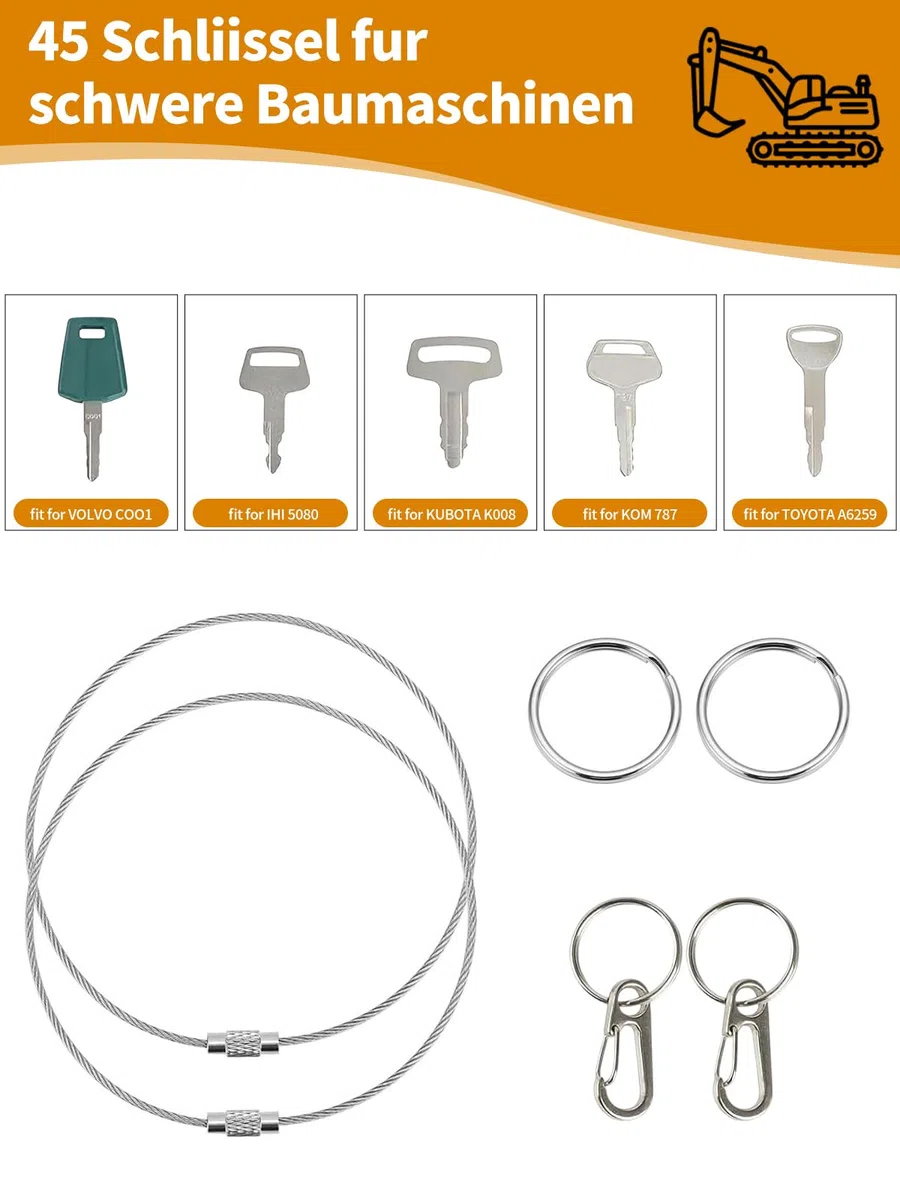 Juego de llaves universales para maquinaria de construcción, 45 unidades, compatible con John,Deere,Cat,Toyota, Kubota, JCB, Hitachi, New Holland, Case, Clark, Massey Ferguson